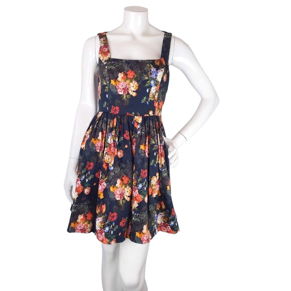 ASOS Black Floral Fit and Flare Summer Sleeveless Mini Dress - Picture 3 of 11